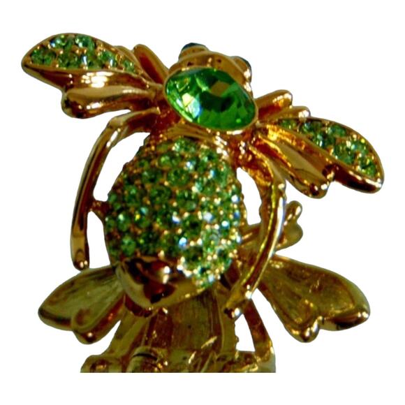Joan Rivers Crystal Green Peridot BIRTHSTONE BEE BROOCH Gold Pin August Birthday - Picture 4 of 7